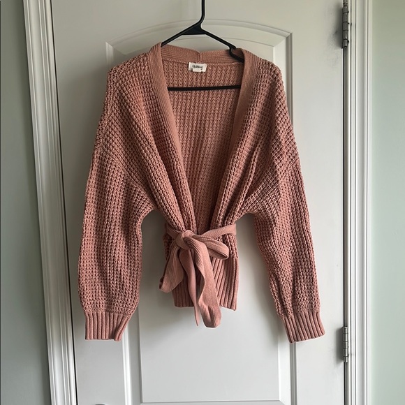 UpWest Sweaters - UpWest Dusty Pink Knit Tie-Front Cardigan